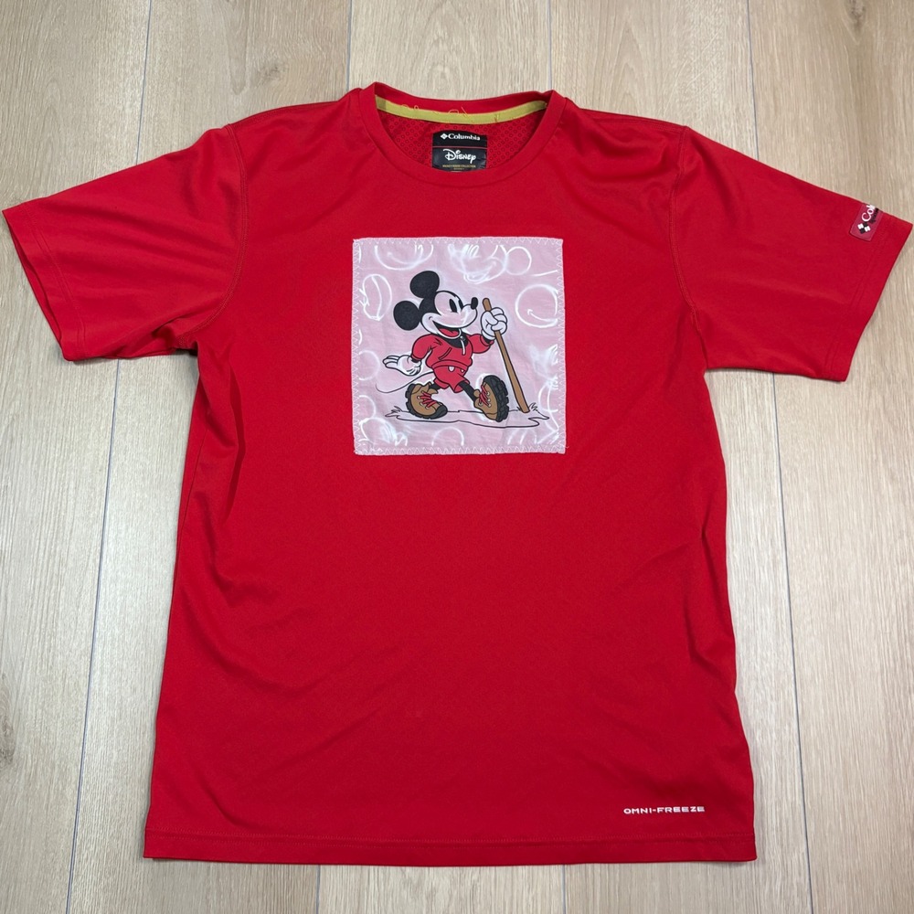 Columbia Disney Mickey Mouse Hiking Shirt Red Omni-Freeze Mens Small S/P